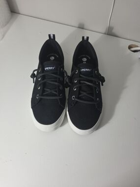 Sperry Black Canvas Lace-Up Sneakers with White Sole